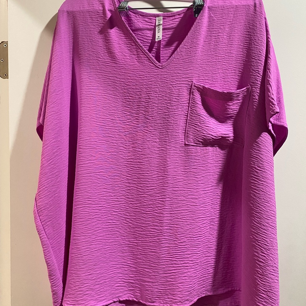Zenana Outfitters Pink Boxy Short Sleeve Blouse